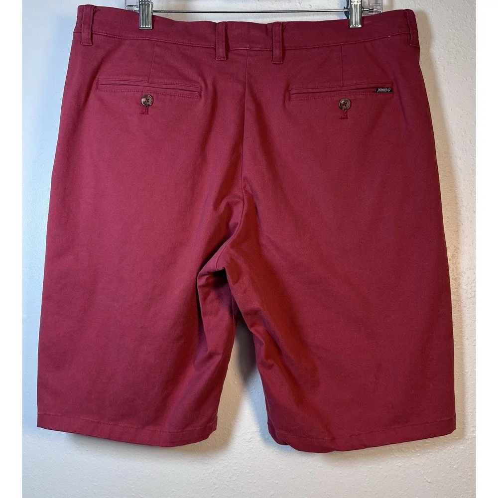JOHNNIE-O Sz 34 Shorts Neal Malibu Red Flat Front Chino Stretch Twill *Flaw*